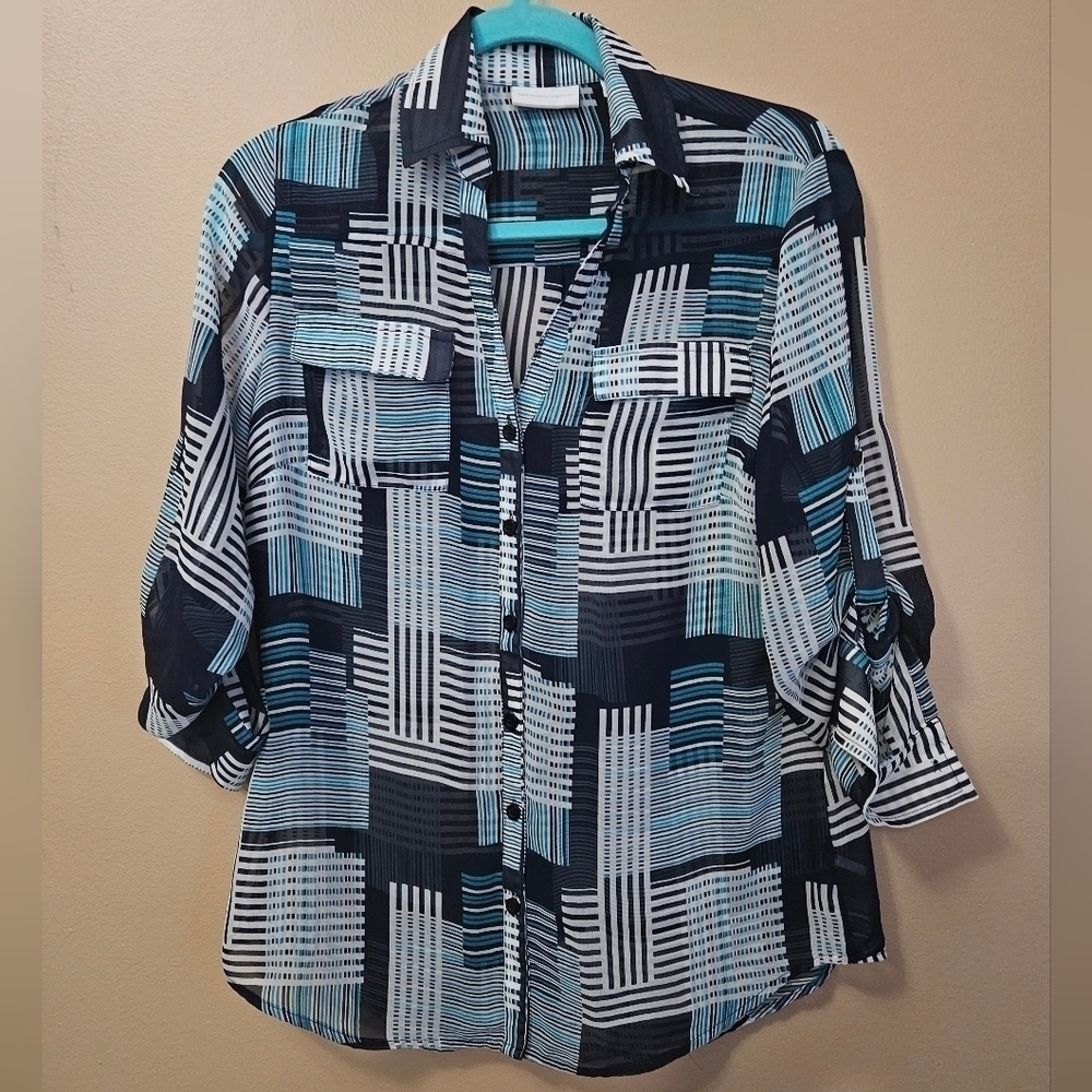 New York And Company Women's Size S Sheer Button Down Shirt